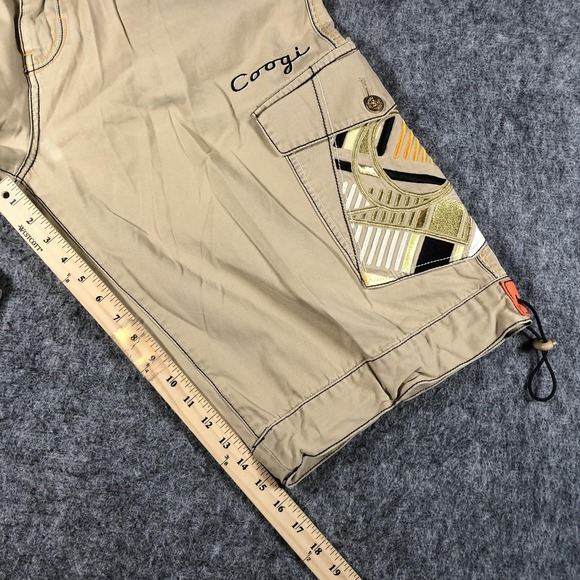 COOGI Cargo Shorts Mens 38 Beige Embroidered Drawstring Hip Hop Streetwear Y2K - Picture 10 of 16